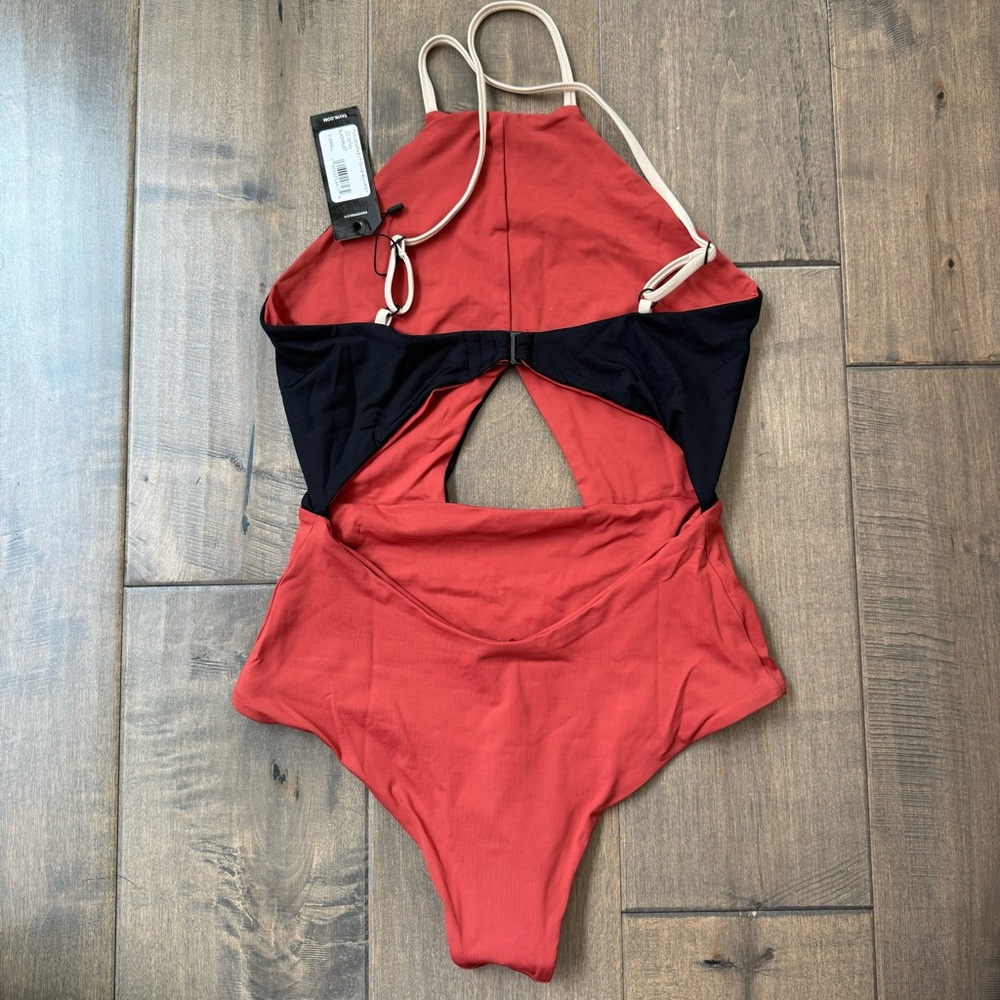 Tavik One Piece Lela Cut Out Swimsuit Black Rust Orange - Picture 5 of 5